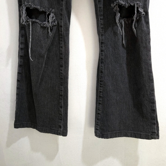 BDG | Women's Distressed Black Jeans Stretch High Rise Flare - Picture 4 of 11